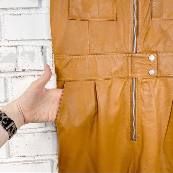 Walter Baker Ellie Zip and Snap Lamb Leather Caramel Short Sleeve Jumpsuit M - Picture 11 of 12